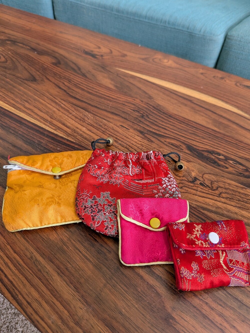 Vintage Chinese Brocade Silk Coin Purse Pouch Lot of 4